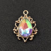 Gold plated water droplet charm featuring a faceted crystal rhinestone set in an ornate flower design.