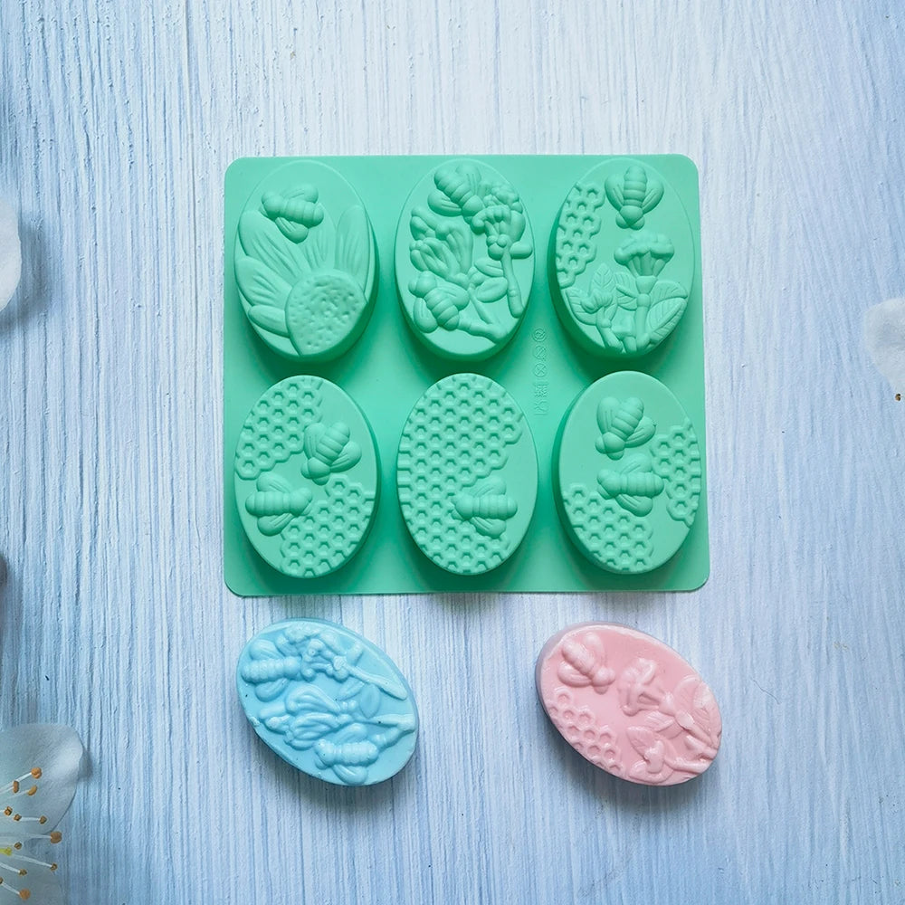 Bee-Shaped Silicone Soap Mold – 6 Cavity DIY Craft Mold