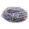 A bracelet made of iridescent purple and blue faceted crystal beads for jewelry making
