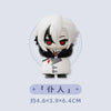 A chibi figurine of a character with white hair and black markings, featuring red eyes and black clothing.