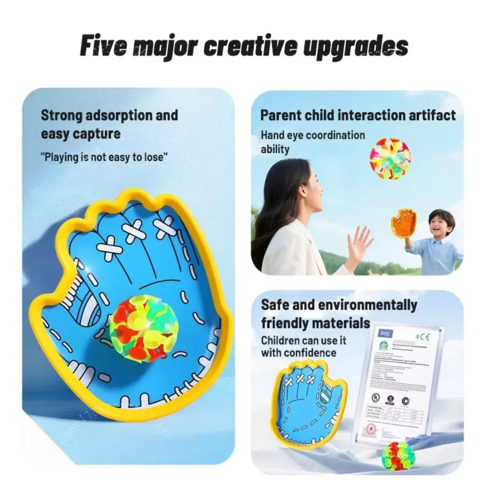 Cartoon Suction Cup Catch & Throw Racket Toy Set with Glowing Ball