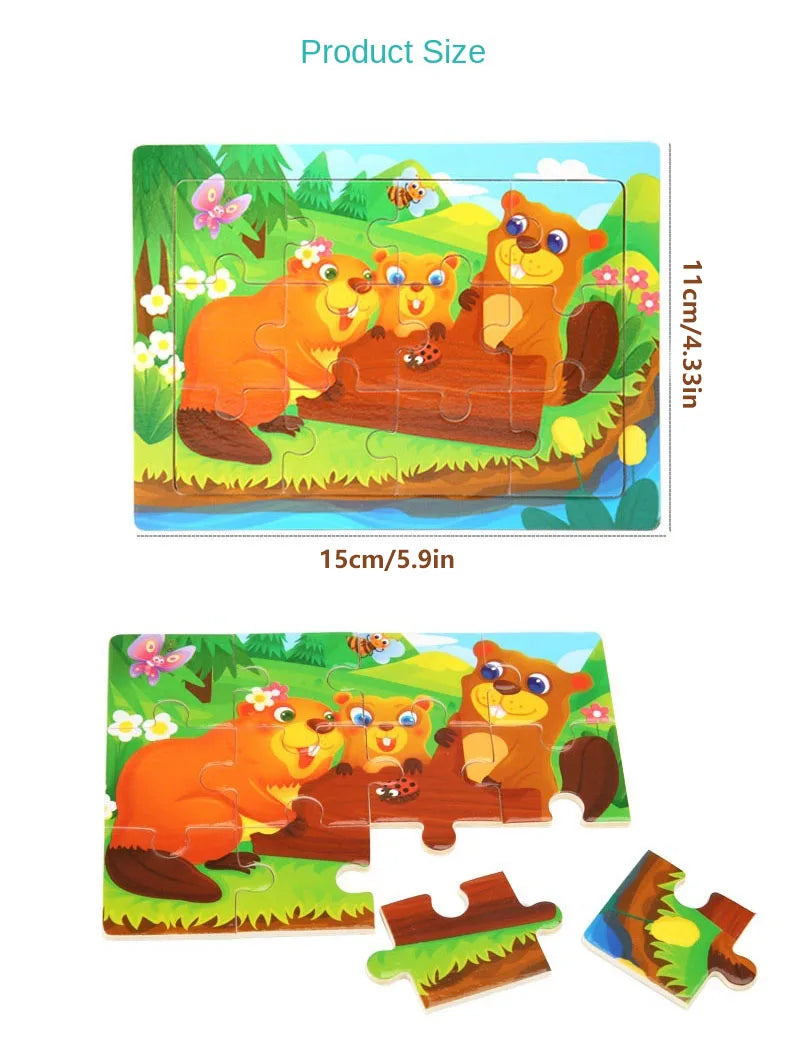 Wooden Animal Jigsaw Puzzles for Toddlers (Set of 12)