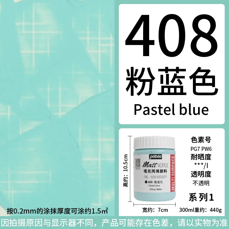 Bottle of Pastel blue Matte Acrylic Paint in a professional grade container