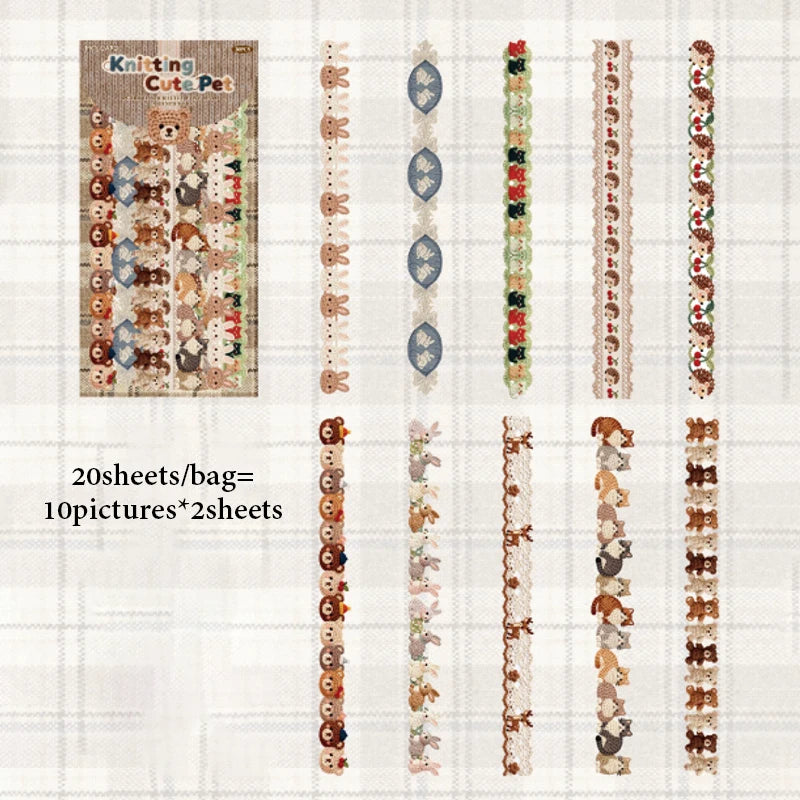 A collection of fabric-textured sticker strips for journaling and scrapbooking in various colors and patterns.