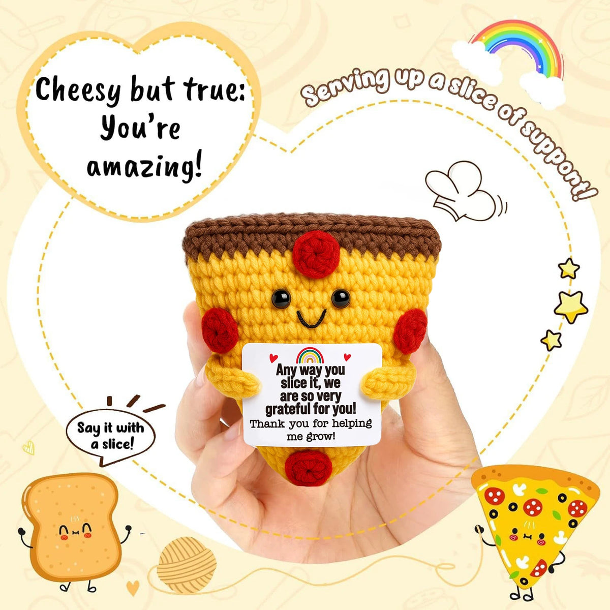 Handmade Crochet Hamburger and Donut Desk Decor with Positive Message Card