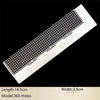 A rectangular stainless steel cross ruler with 360 holes used for diamond painting.