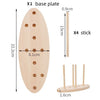 Wooden base plate with holes and four wooden sticks for making ribbon bows