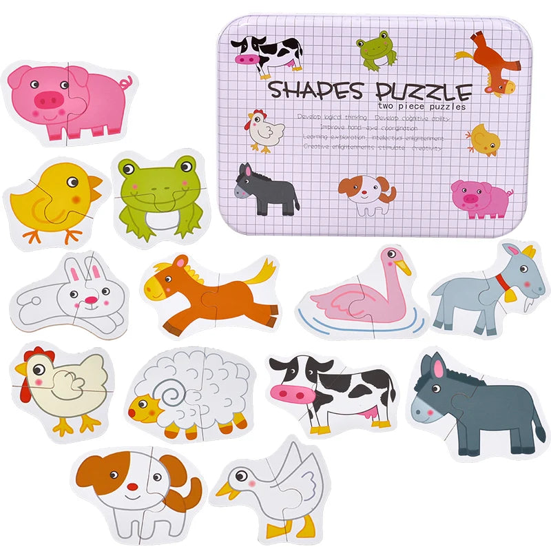 Montessori Wooden Animal Puzzle Set with Storage Box