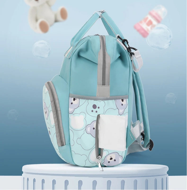 Waterproof Diaper Bag Backpack with Printed Bear Design