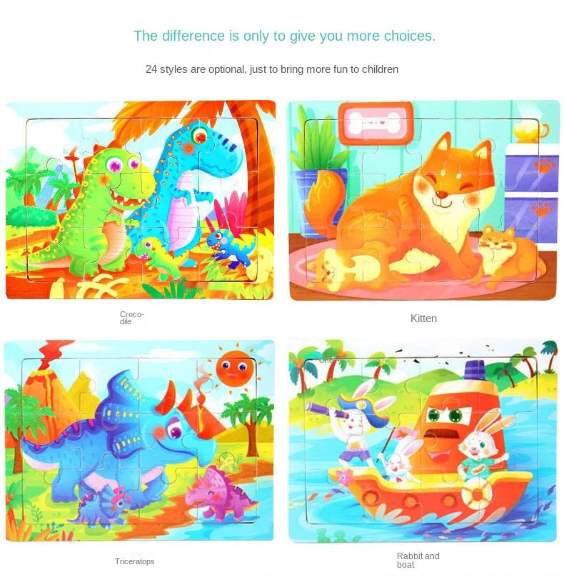 Wooden Animal Jigsaw Puzzles for Toddlers (Set of 12)