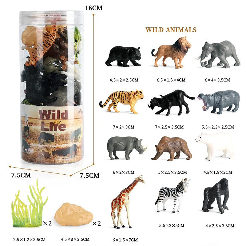 Miniature Animal & Dinosaur Figurines in Storage Container