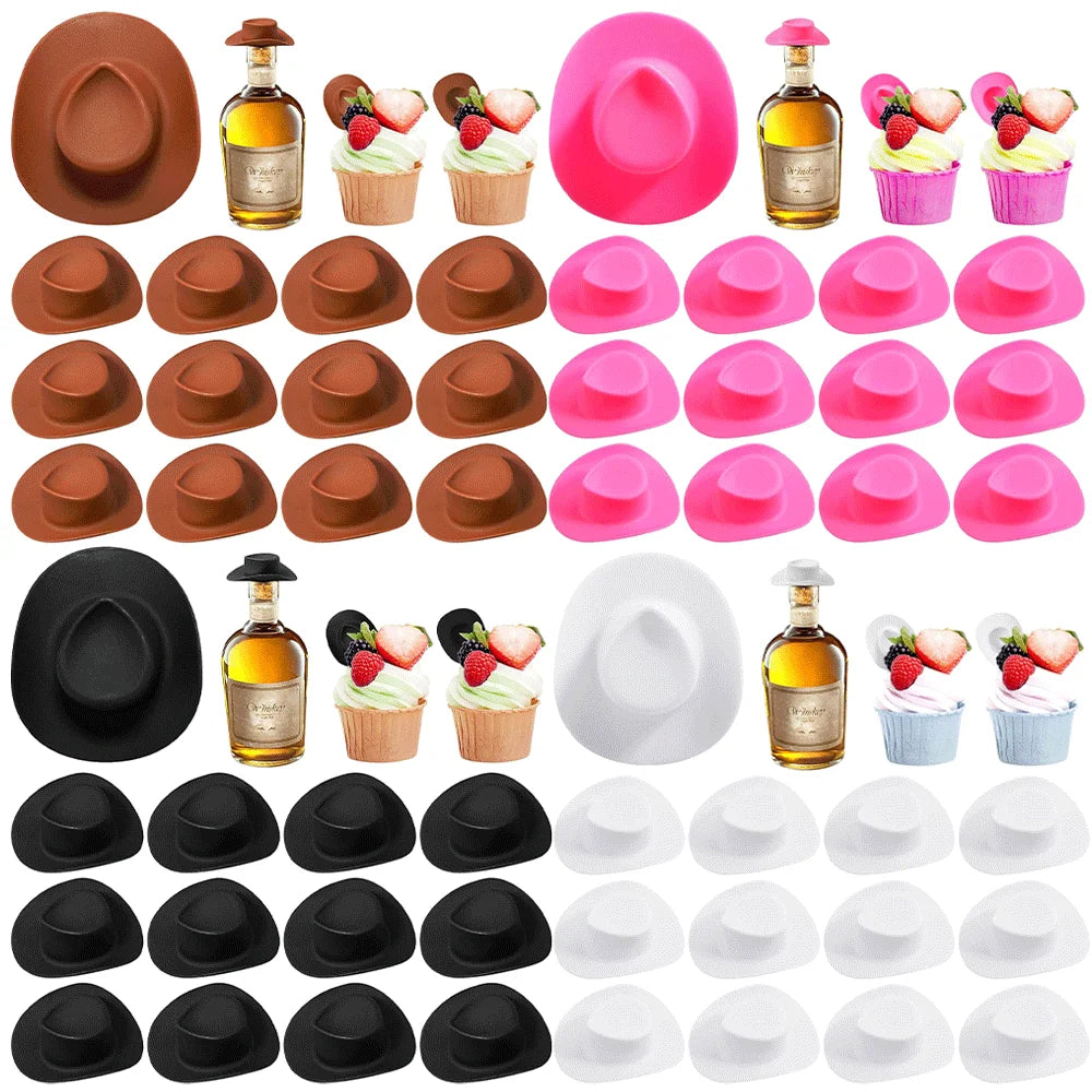 Mini Plastic Cowboy Hats for Party Favors and Cake Toppers
