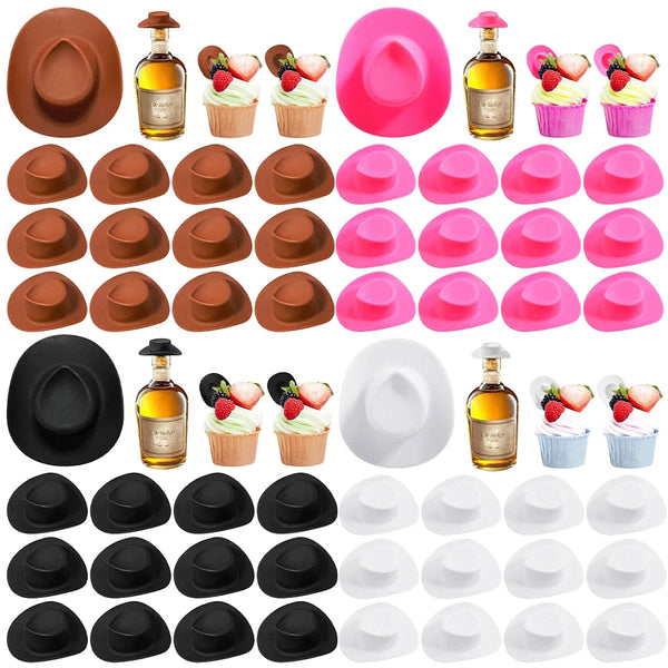Mini Plastic Cowboy Hats for Party Favors and Cake Toppers