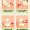 Cute Hippo shape dental model simulates oral care with tools for cleaning and replacing teeth