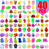 A collection of 40 colorful squishy fidget toys and sensory stress relief toys in various shapes and colors.