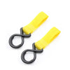 Yellow fabric organizer bag with hanging hooks for a stroller.