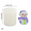 White silicone mold shaped like a smiling snowman with purple scarf and green accents