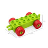 A lime green building block set featuring a traffic vehicle, including trucks and buses.