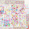 A dense collection of colorful acrylic gemstone rhinestones and glitter stickers in various shapes and sizes.