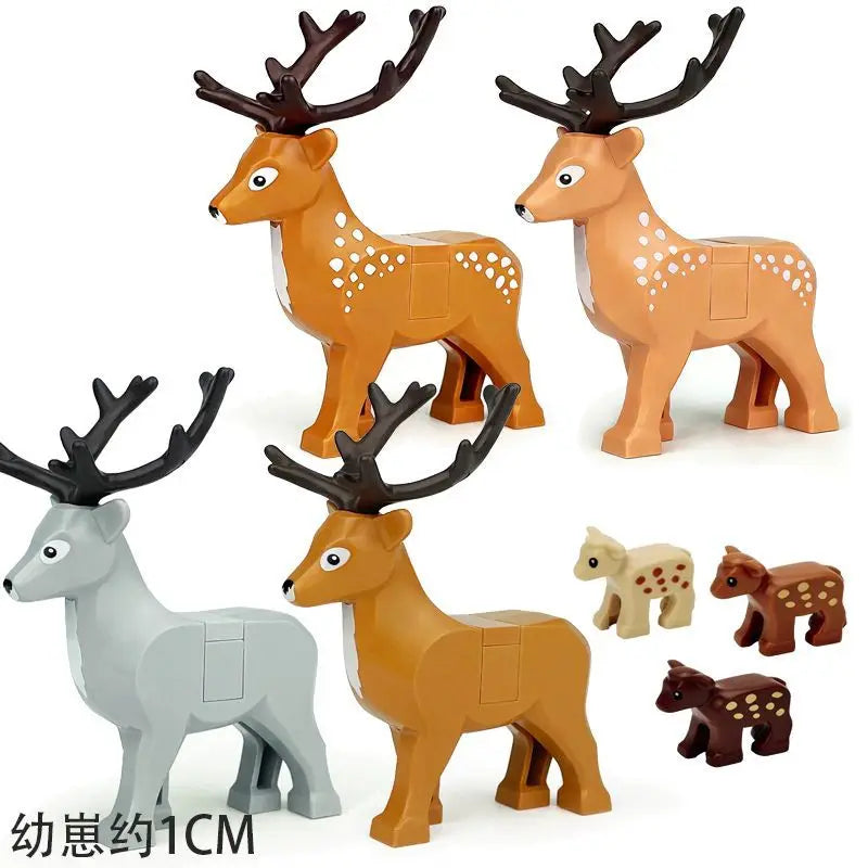 A set of six orange and gray African wildlife animal building blocks, including deer, antelope, and other animals.