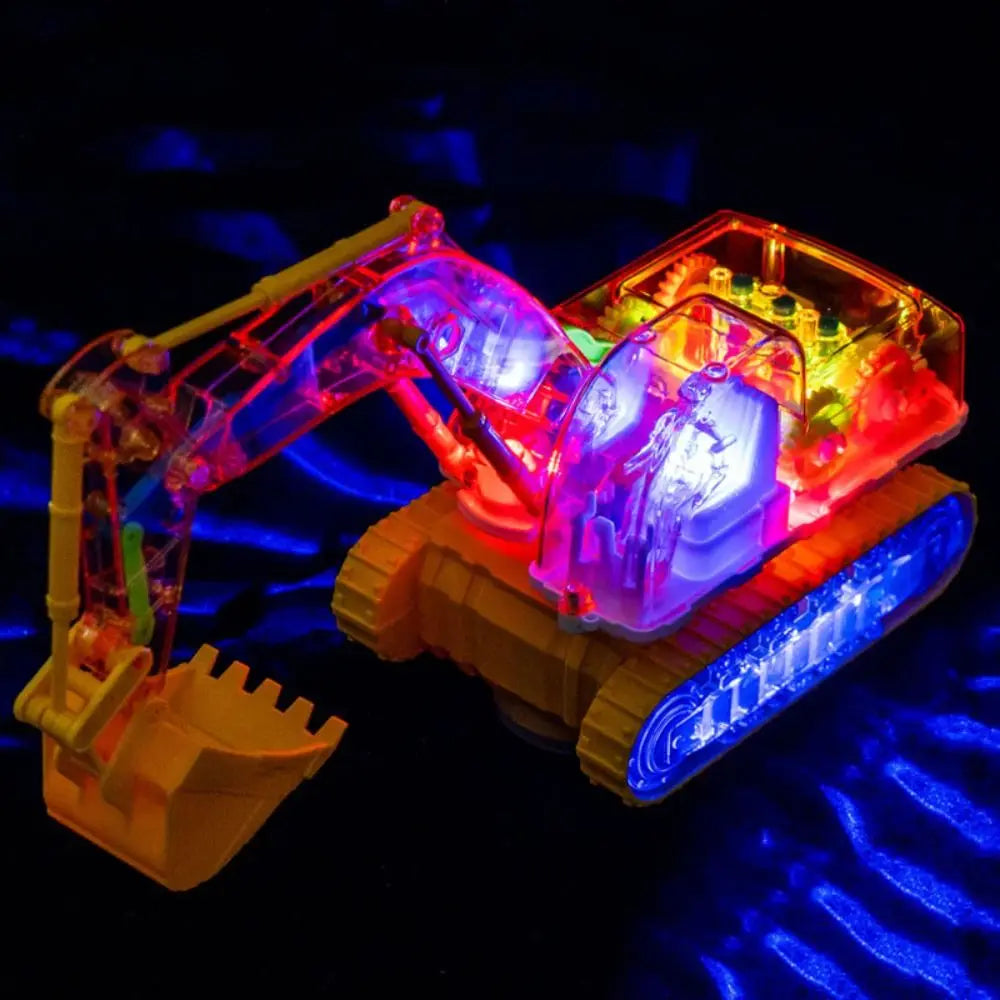 Transparent Gear Excavator Toy with LED Lights & Music