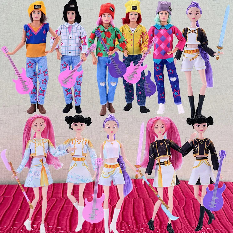 A collection of anime-inspired plush dolls featuring various colorful outfits and hairstyles.