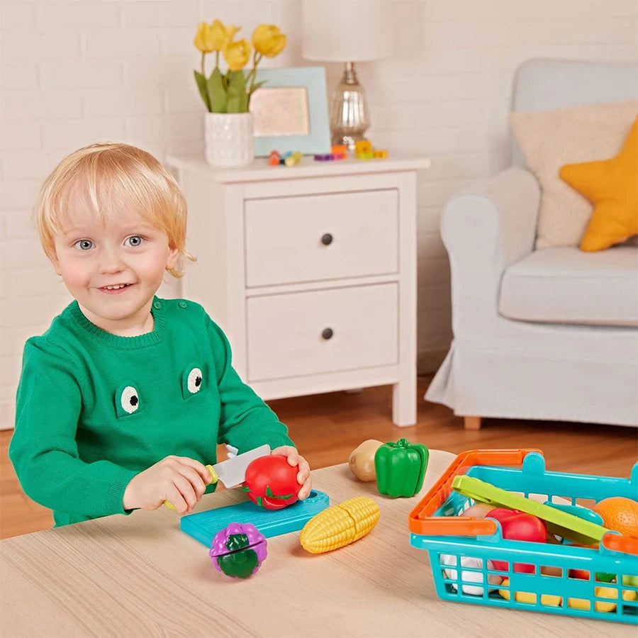 Pretend Play Food Cutting Set with Storage Basket for Kids