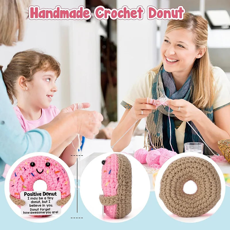 Handmade Crochet Hamburger and Donut Desk Decor with Positive Message Card