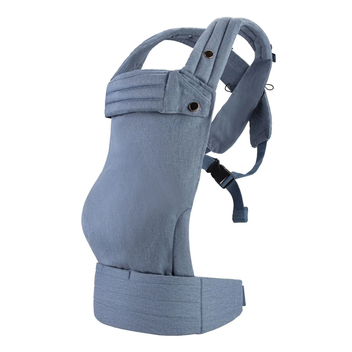 A light blue adjustable cotton baby carrier wrap designed for newborns and toddlers.