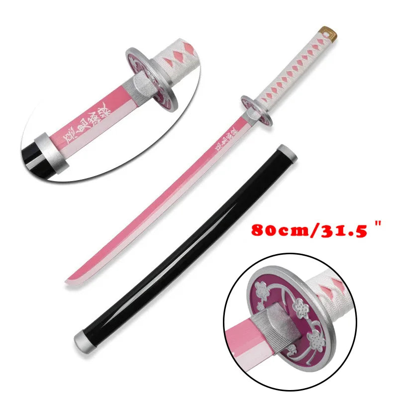 A replica Demon Slayer Tanjiro Katana sword with a pink and white handle displayed against a white background.