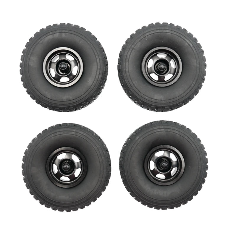 RC Car Metal Wheel Rims with Soft Rubber Tires (Set of 4)