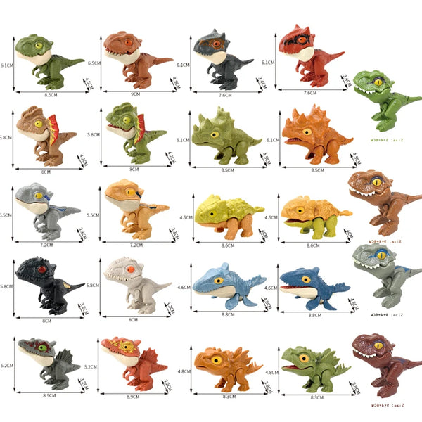 A collection of realistic dinosaur action figures in various colors and poses for imaginative play.