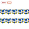 Ten blue 3D maze puzzle balls for a brain teaser or rolling challenge