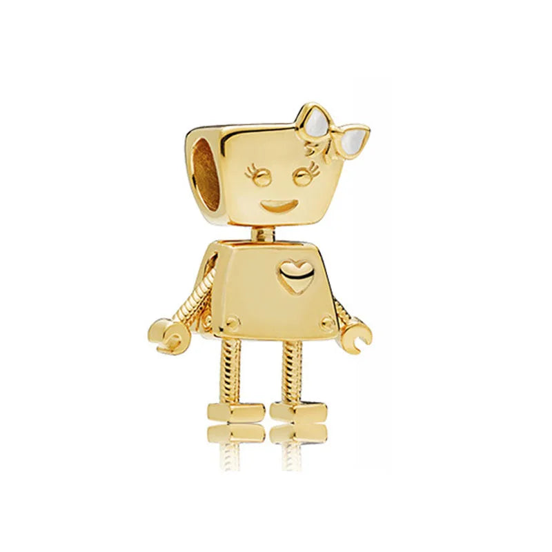 A gold-colored charm bracelet featuring elephant, key, butterfly, and heart pendants.