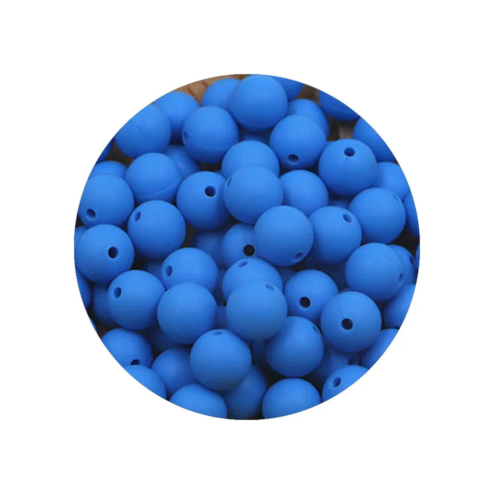 A circular arrangement of blue silicone beads for DIY jewelry making