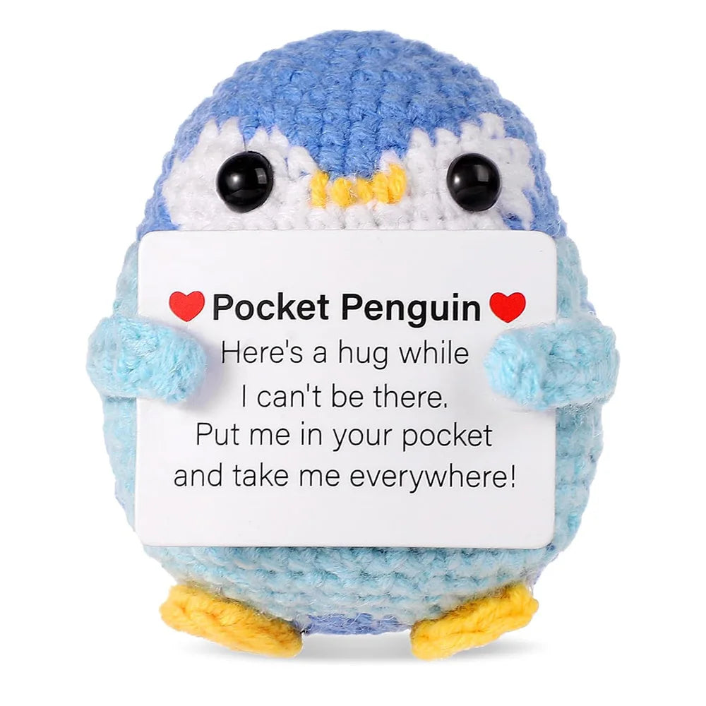 Handmade Knitted Penguin Doll with Inspirational Card