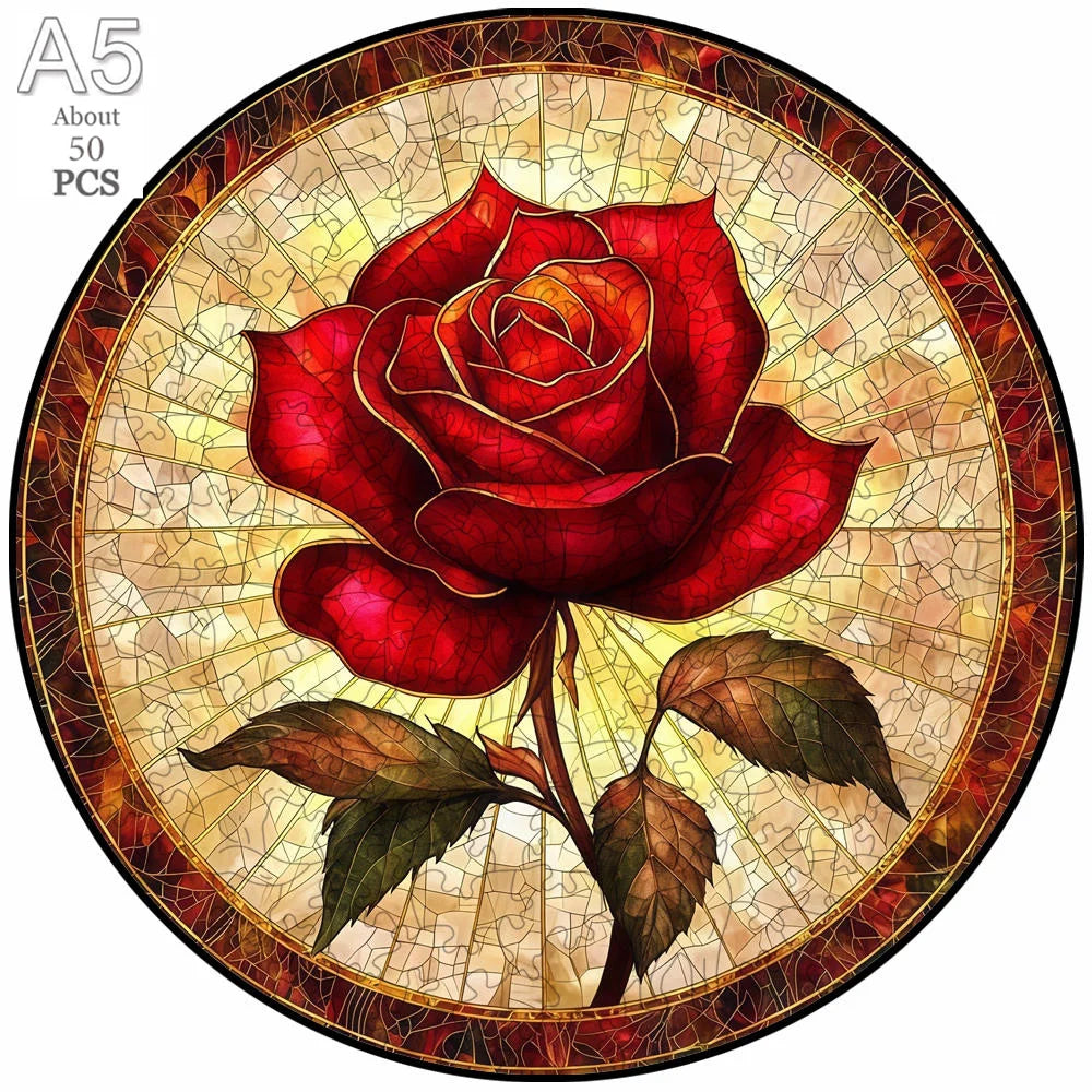 A detailed illustration of a vibrant red rose surrounded by a textured, golden background.