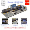 1/64 scale LED diorama featuring a miniature car in a garage setting with a parking lot and street lamp.