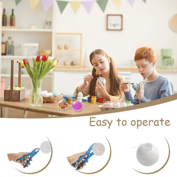 A customizable squishy stress relief ball kit with various colored squishies and tools displayed on a wooden table.