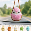Handmade crochet animal swing car ornament featuring various cute crocheted animals.