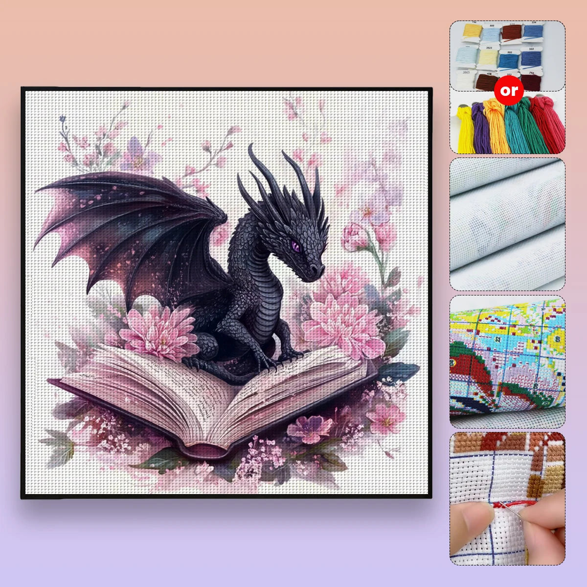 Dragon Cross Stitch DIY Kit – 40x40cm Printed Fabric, Beginner-Friendly