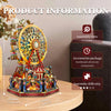 A wooden model kit of a Ferris wheel music box dollhouse featuring colorful components and detailed structures.