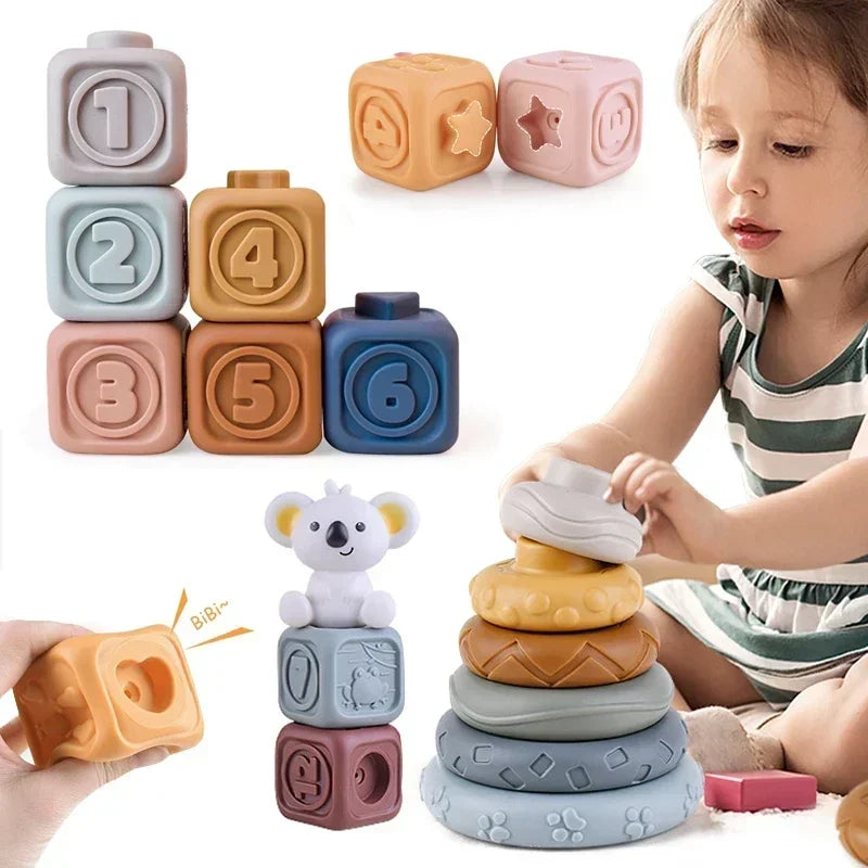 Soft Silicone Building Blocks for Babies - Stacking & Teething Toy