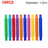 Ten colorful plastic telescopic tubes of 1.2cm diameter in various colors.