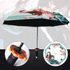 A black umbrella featuring a Demon Slayer Katana design, shown open against a light background.