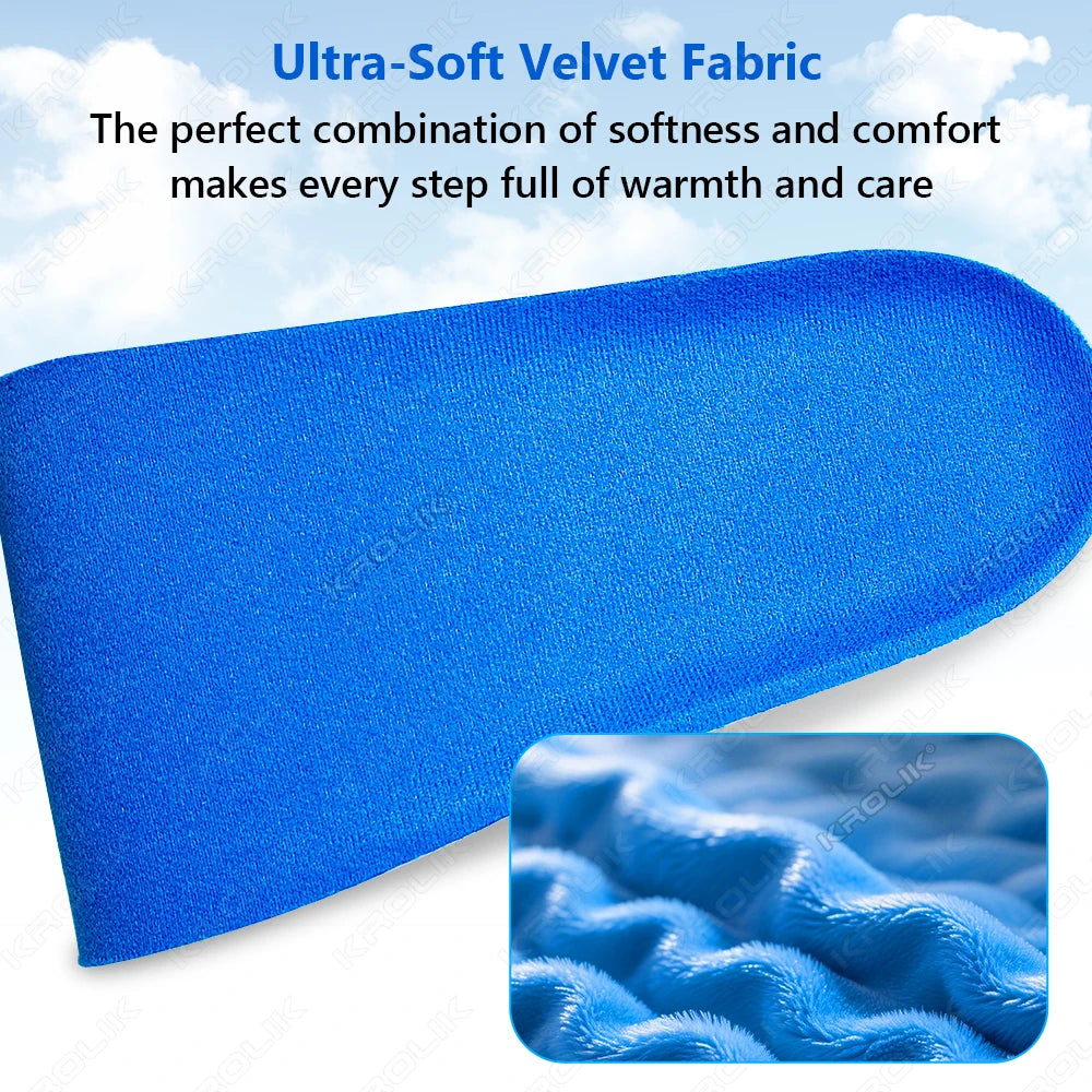 A bright blue ultra-soft velvet fabric insoles shown in a close-up view.