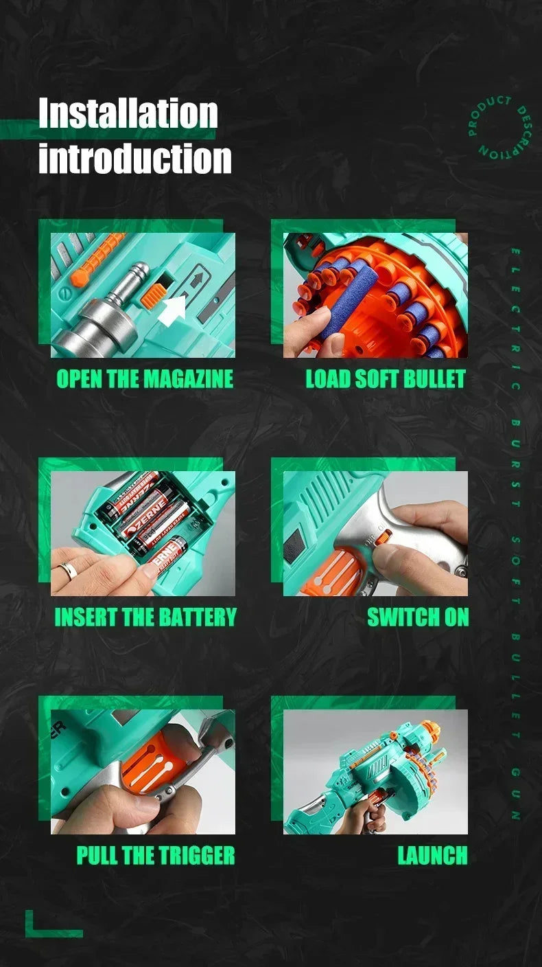 Electric Gatling Blaster Toy Gun with Suction Cup Darts