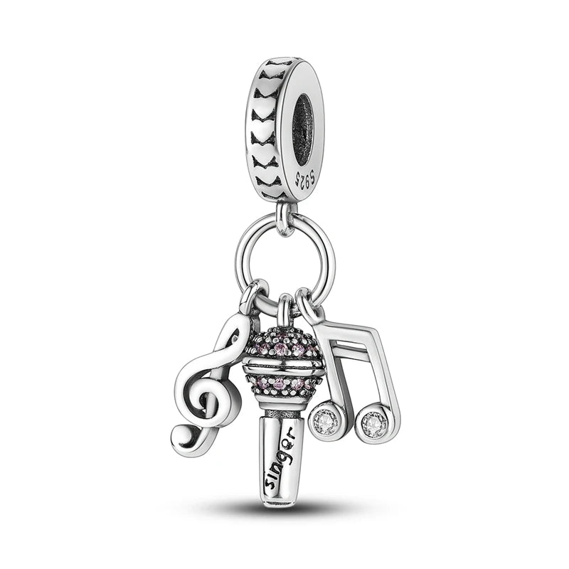 Sterling silver charm beads featuring a treble clef design for DIY bracelet making