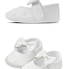 White baby girl shoes with a bow knot design and soft anti-slip sole