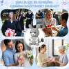 A handmade crochet donkey doll decor gift shown in various contexts, including a graduation setting and a home environment.